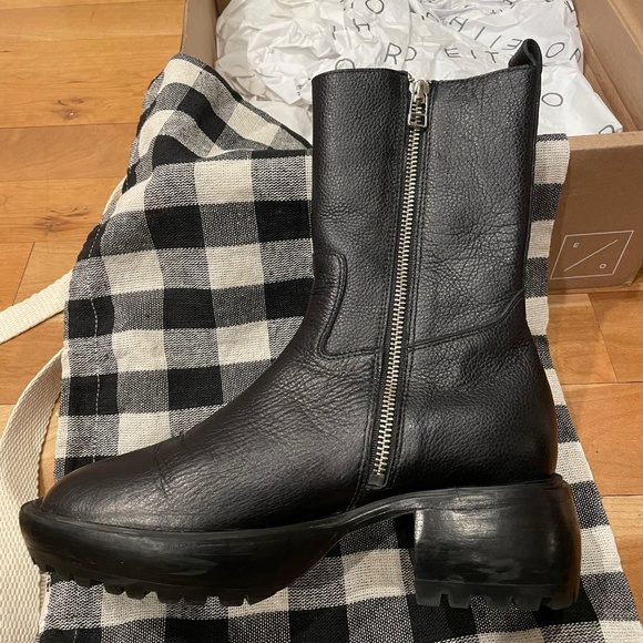 Either/Or Black Leather Camp Boots NWB size 38 - Picture 6 of 15